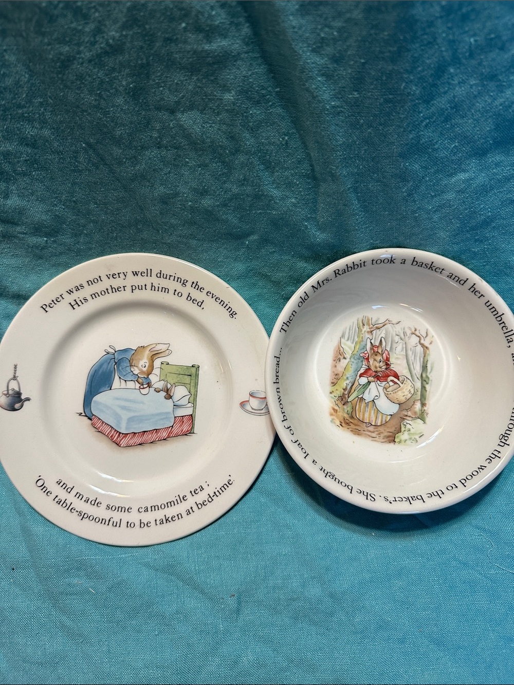 Wedgwood Vintage White Peter Rabbit Ceramic Plate and Bowl Set - Wedgwood White
